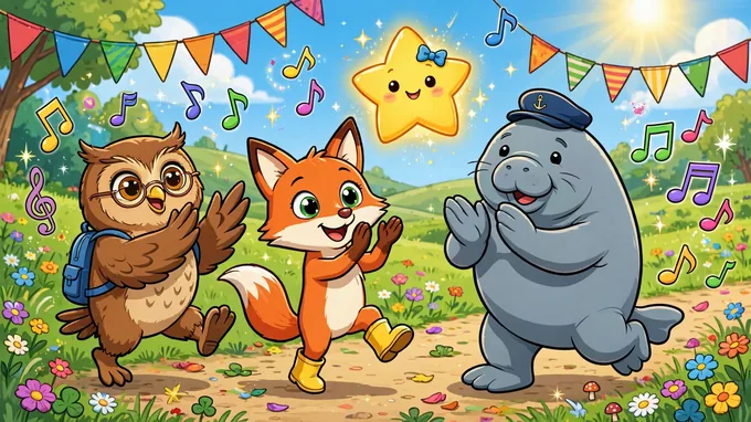 The Wonder Kids characters dancing and moving along to a sing-along song
