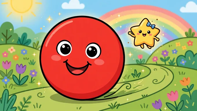 Ruby the Circle, a smiling red circle shape friend, in the Rainbow Garden